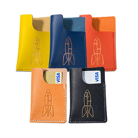 Leather Card Wallet - Rocket - museum of robots