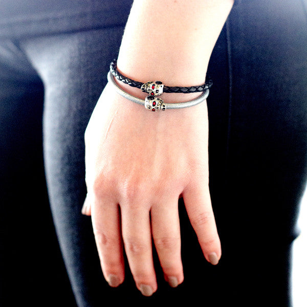 Skull Bracelet: Braided Leather
