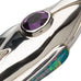 Silver rocket ship pendant with amethyst & opal - museum of robots