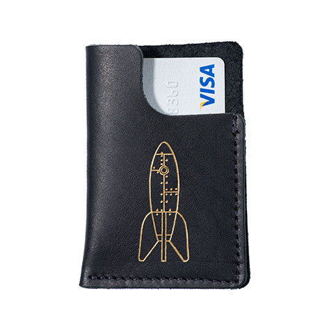 Leather Card Wallet - Rocket - museum of robots